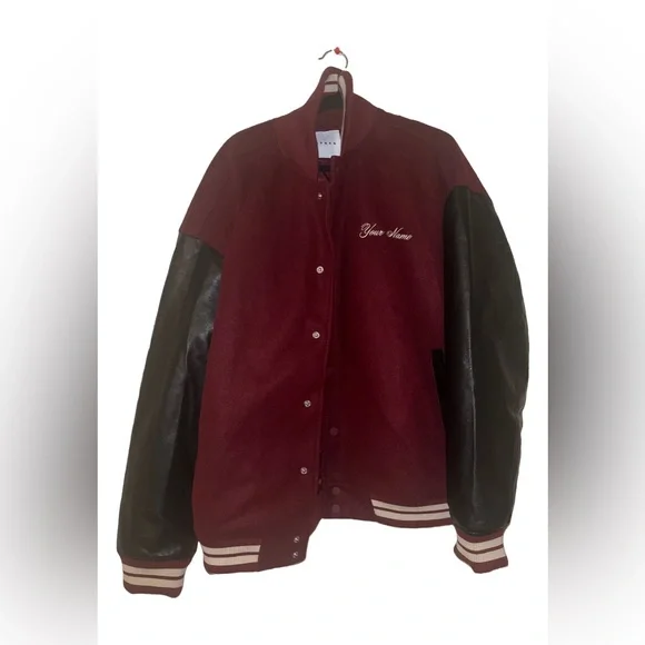 Top Man Burgundy Bomber Varsity Jacket - Picture 5 of 15